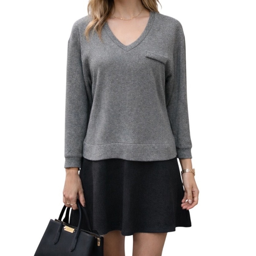 Sea New York Women's Long Sleeve V Neck Pullover Casual Cardigan Midi Dress Sz 2